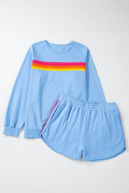 Colorblock Stripe Pullover and Shorts Set