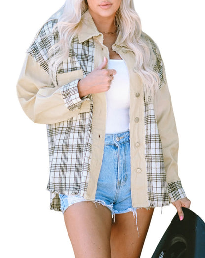 Denim Plaid Patchwork Distressed Jacket