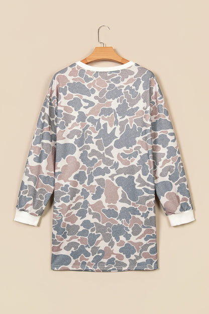 Camo Chest Pocket Long Sleeve Mini Dress