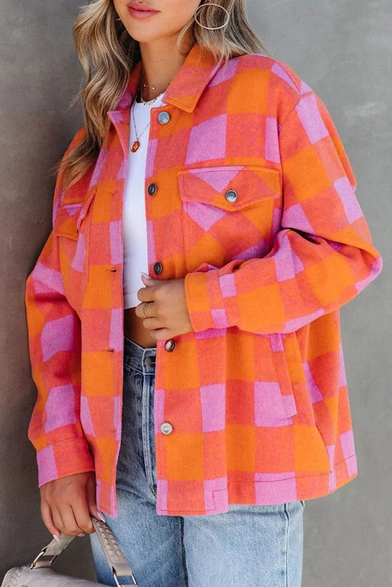 Plaid Chest Pockets Buttoned Jacket