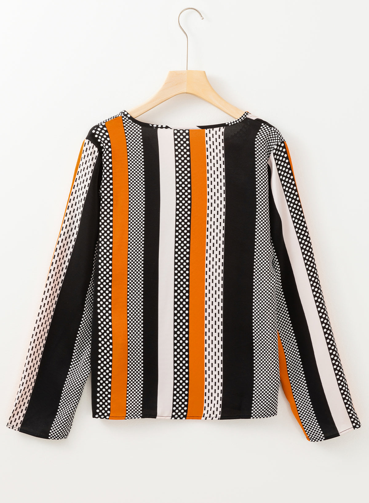 Geometric Colorblock Notched V-Neck Blouse