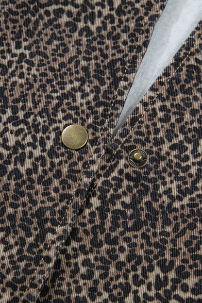 Leopard Denim Button Front Vest