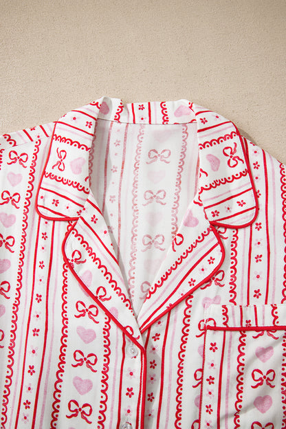 Bow Heart Top and Shorts Pajama Set