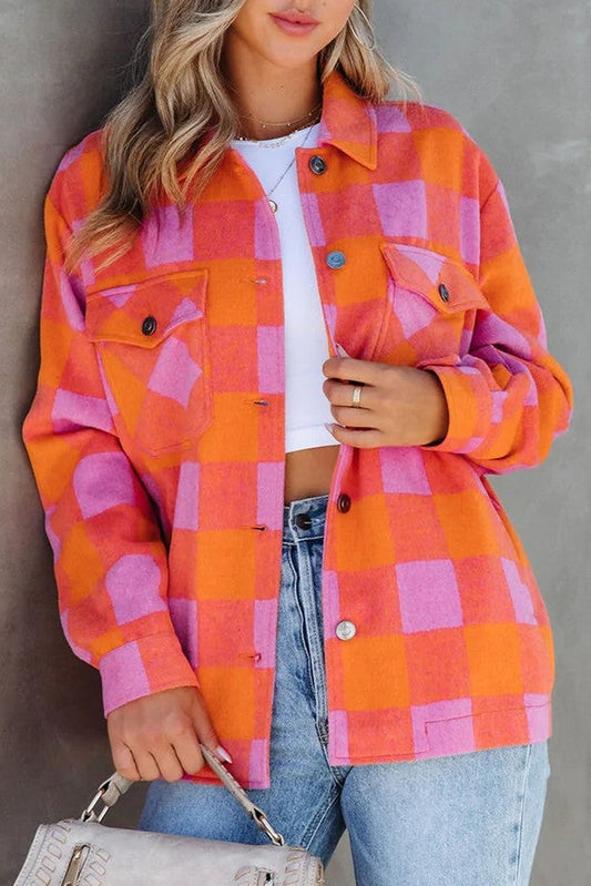 Plaid Chest Pockets Buttoned Jacket