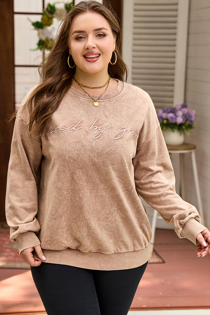 Plus Size SAVE BY GRACE Embroidered Mineral Wash Sweatshirt