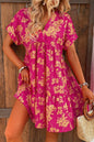 Floral Ruffle Batwing Sleeve Dress