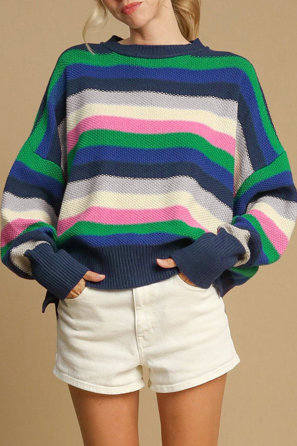 Stripe Drop Shoulder Crewneck Sweater