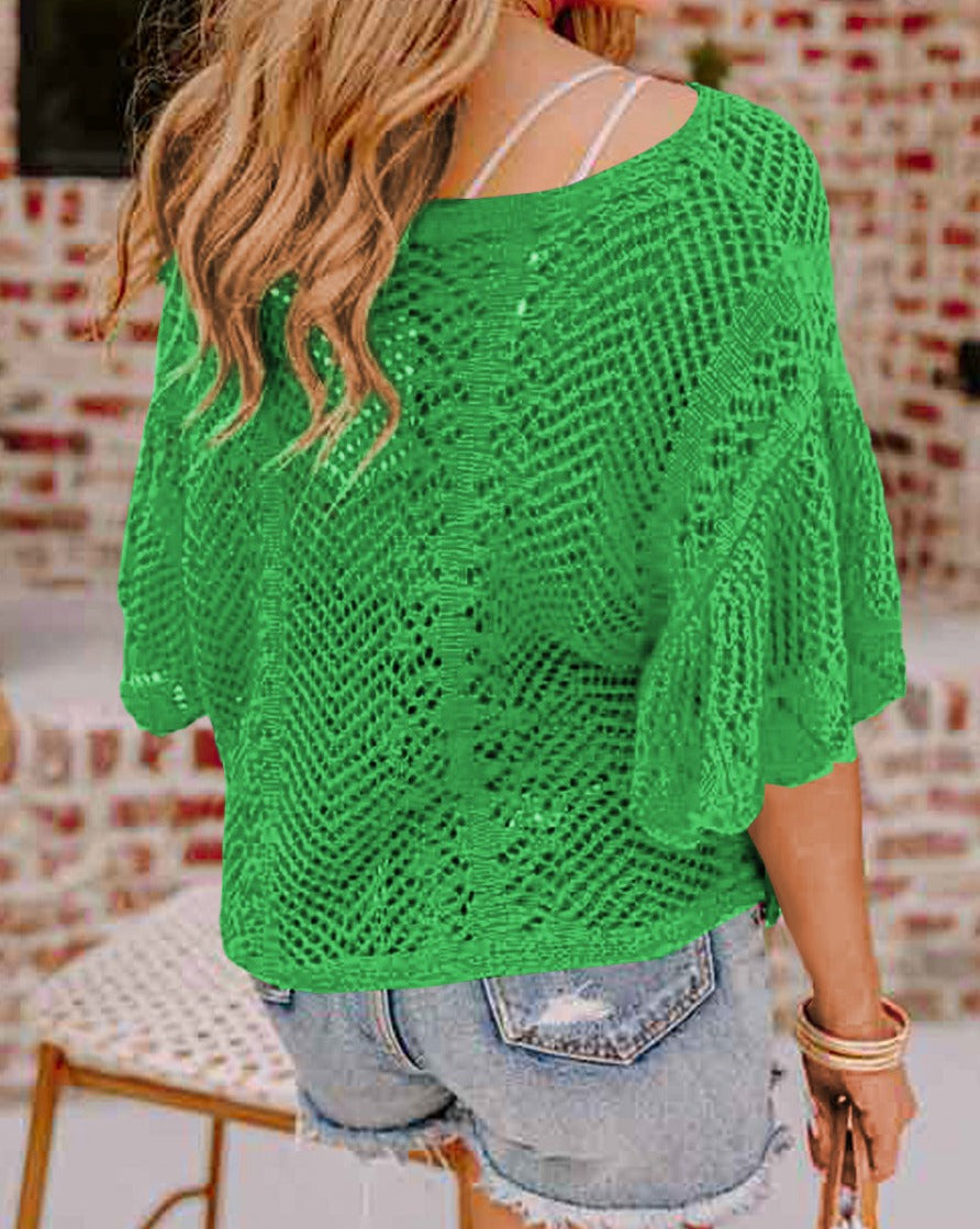 Pointelle Knit Scallop Edge Top