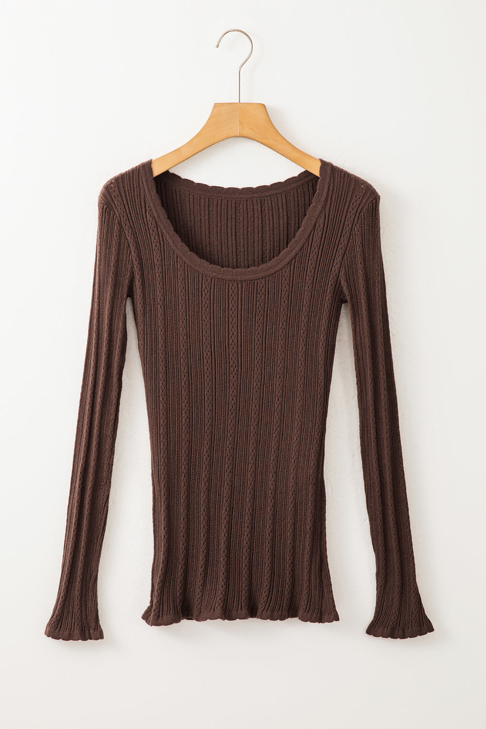 Ribbed Solid Long Sleeve Top