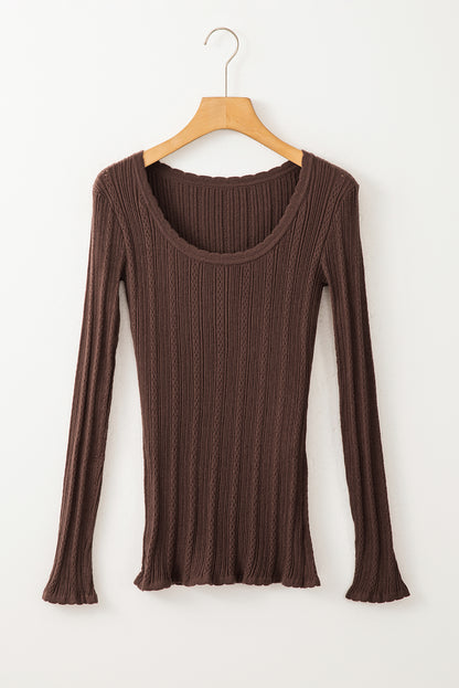 Ribbed Solid Long Sleeve Top