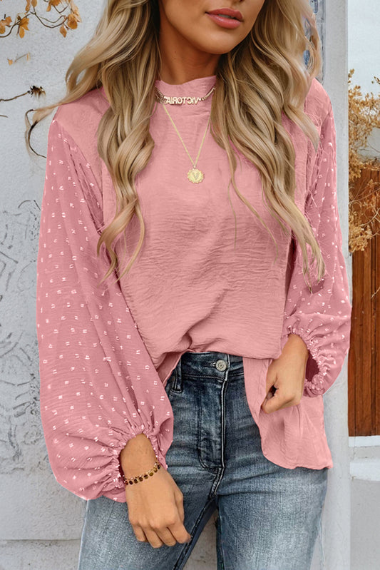 Swiss Dot Balloon Sleeve Blouse