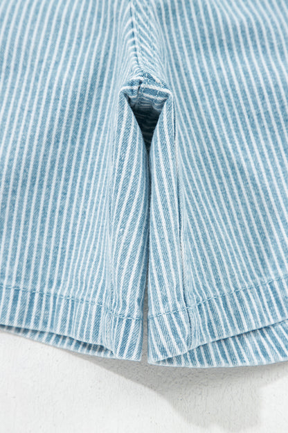 Plus Size Stripe Denim Contrast Drawstring Shorts