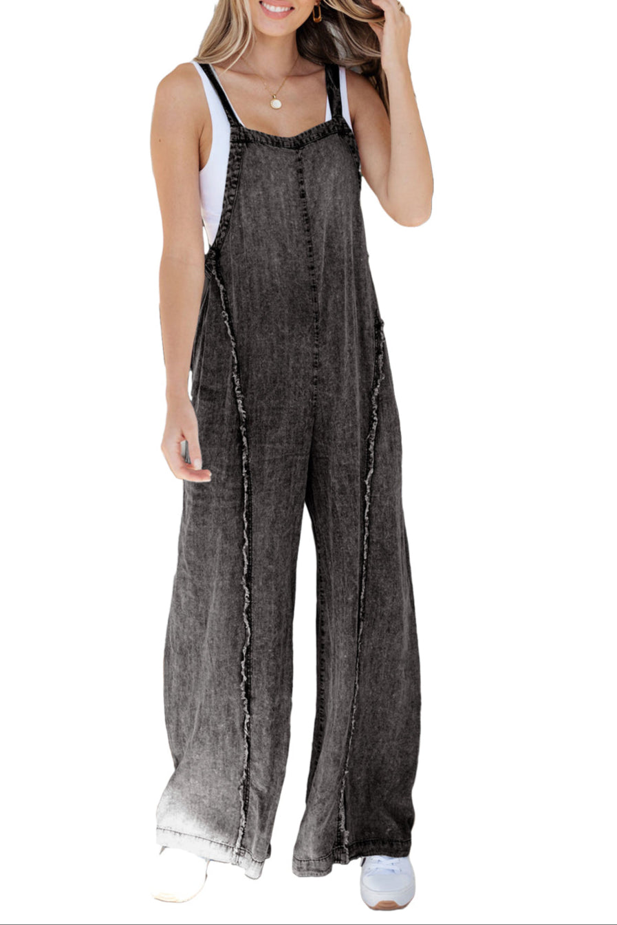 Denim Frayed Reverse Seam Overall