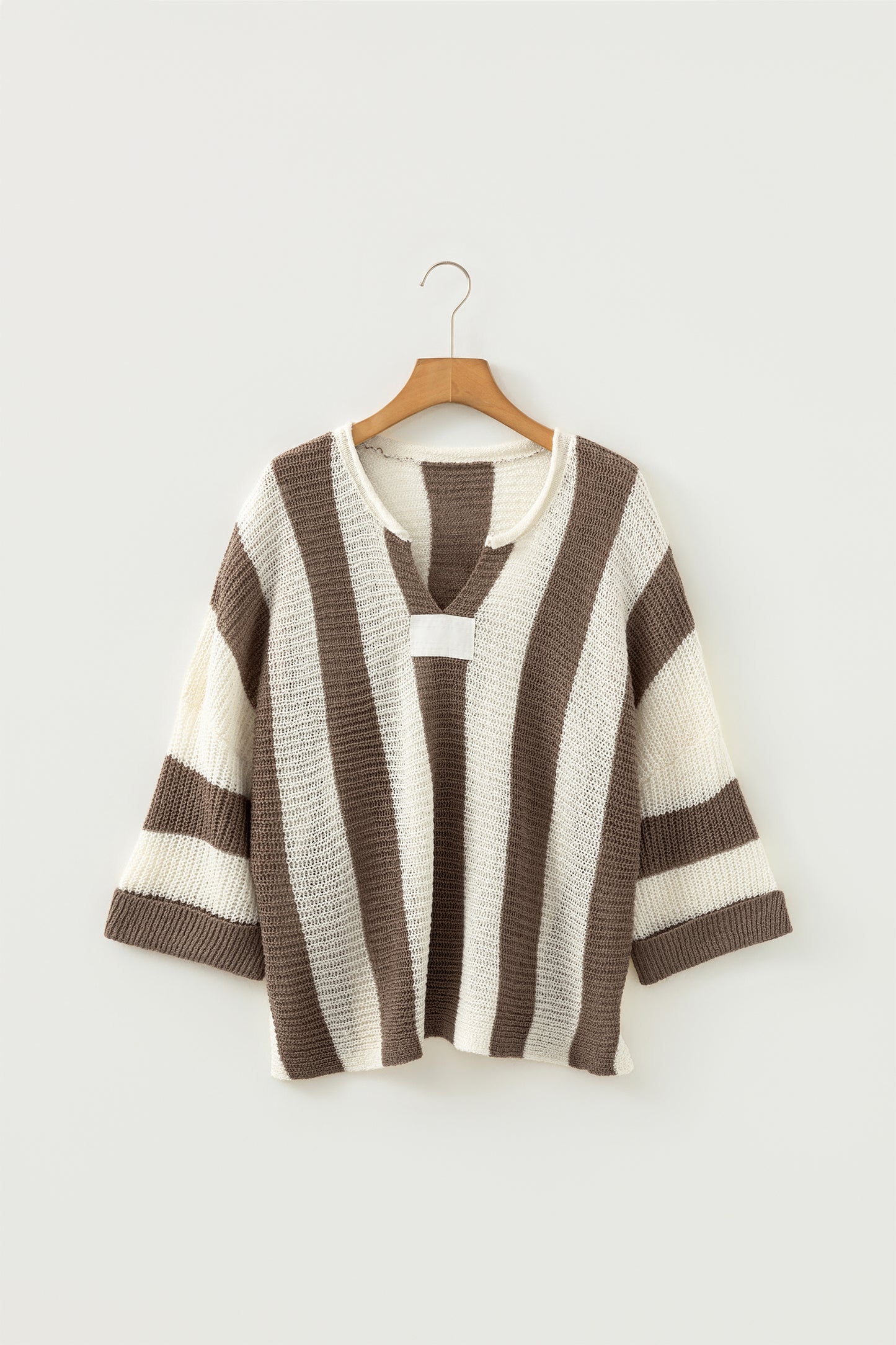 Colorblock Stripe V-Neck 3/4 Sleeve Sweater