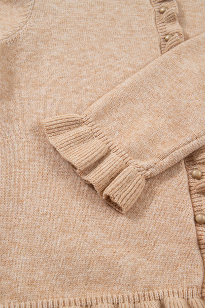Solid Ruffle Trim Button Front Cardigan
