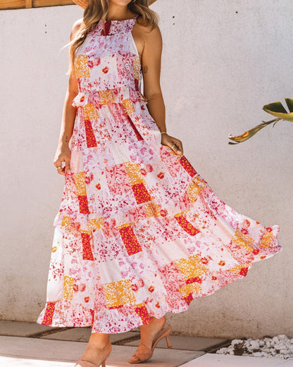 Geometric Floral Sleeveless Maxi Dress