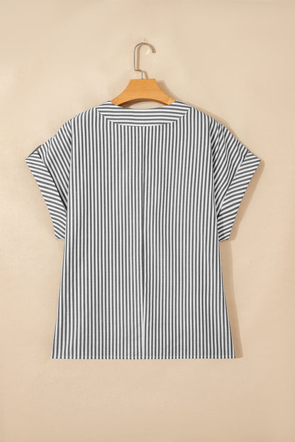 Plus Size Stripe V-Neck Dolman Sleeve Blouse