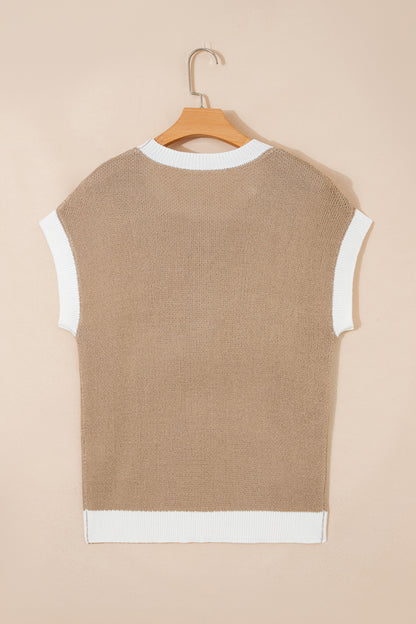 Western Horseshoe Contrast Trim Short Sleeve Sweater