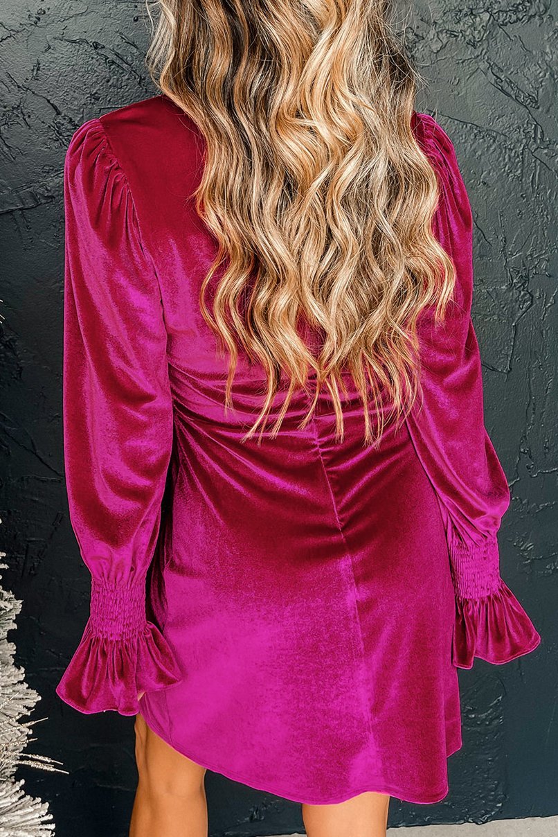 Velvet Ruffle Puff Sleeve Mini Dress