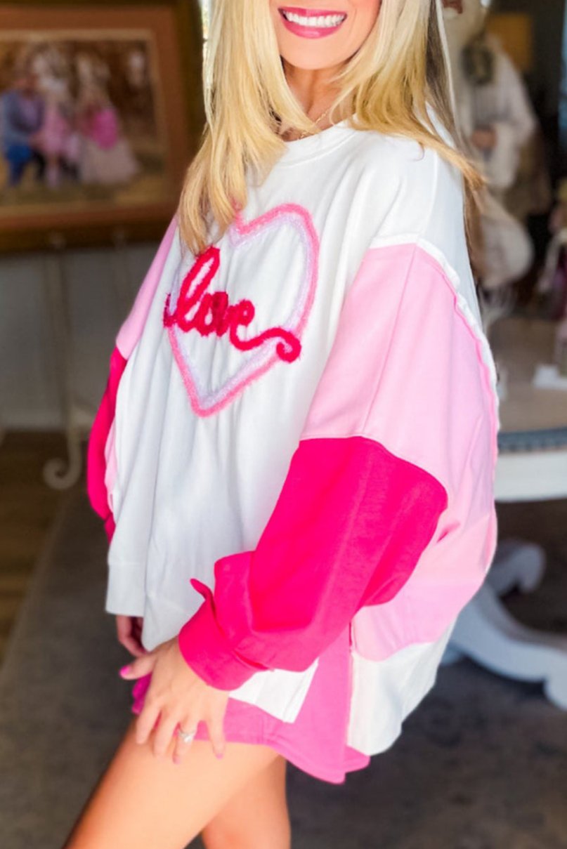 Love Heart Colorblock Sleeve Sweatshirt