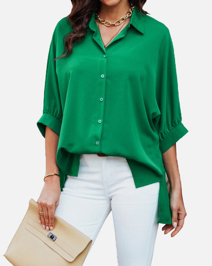 3/4 Puff Sleeve Buttoned Shirt