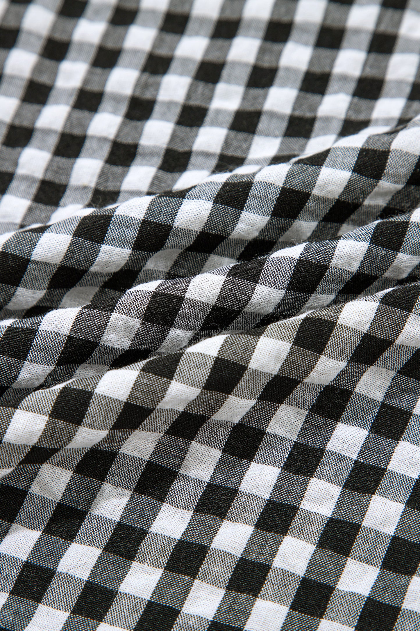 Gingham Plaid Puff Sleeve Frilled Neck Blouse