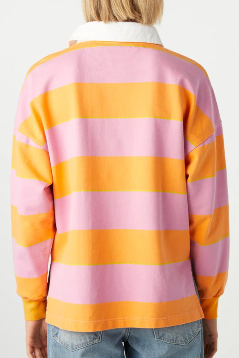 Stripe Colorblock Polo Collar Sweatshirt