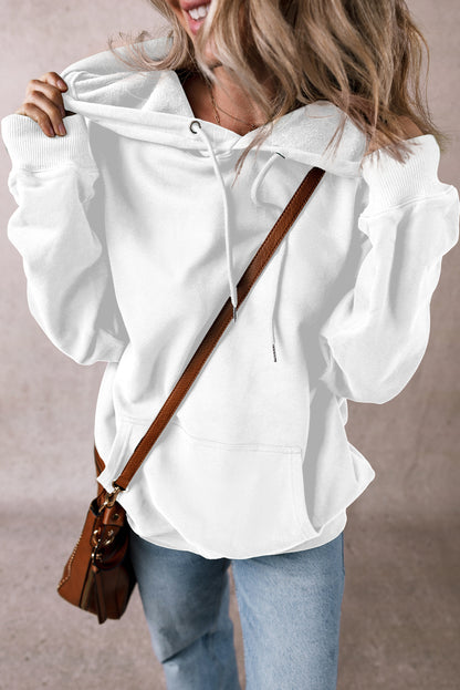 Fleece Lined Pocketed Drawstring Hoodie