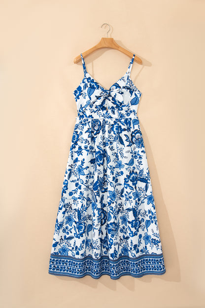 Floral Twisted Bust Spaghetti Strap Backless Maxi Dress