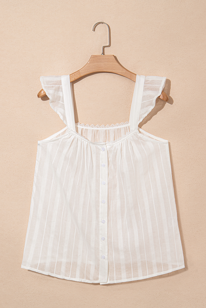 Lace Crochet Ruffle Buttoned Tank Top