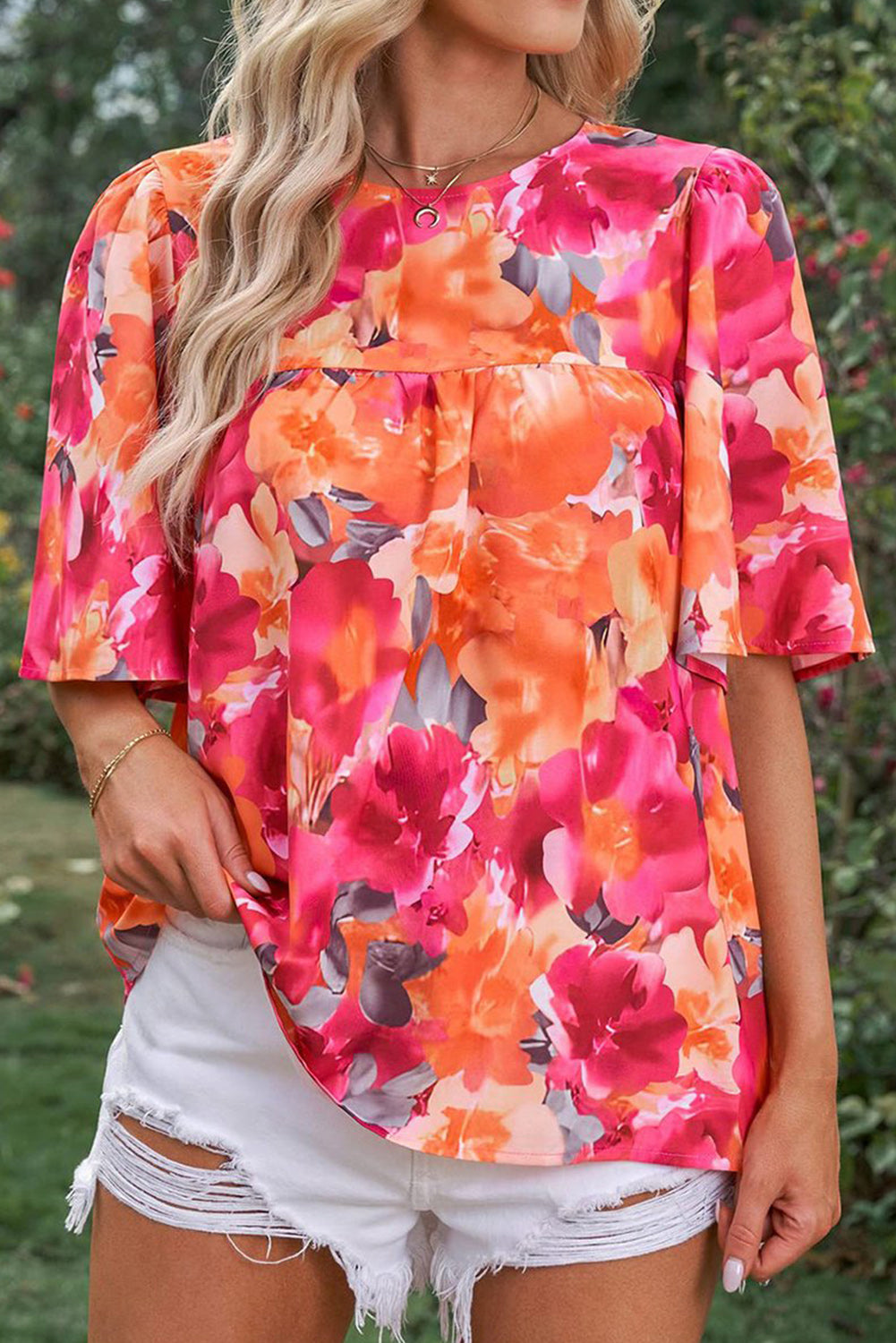 Floral Print Wide Sleeve Blouse