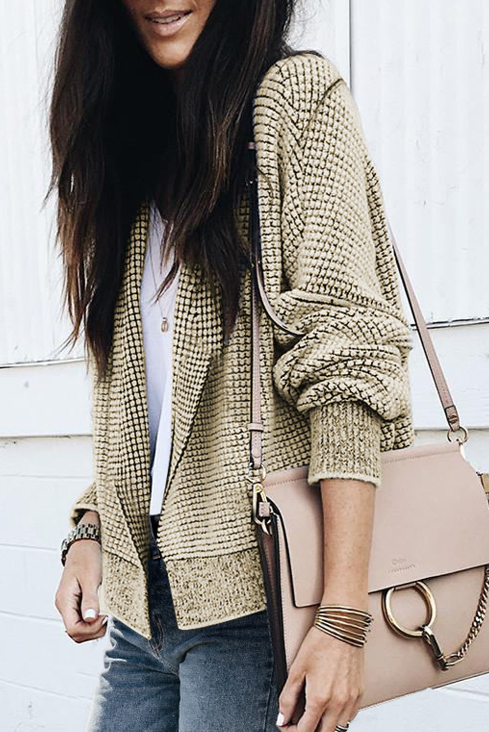 Checker Open Front Cardigan