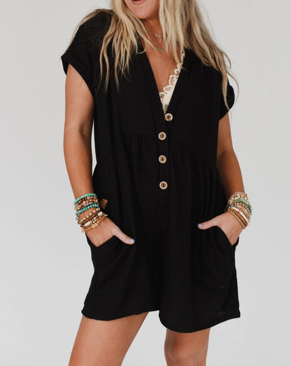 Buttoned Cuffed Short Sleeve Romper