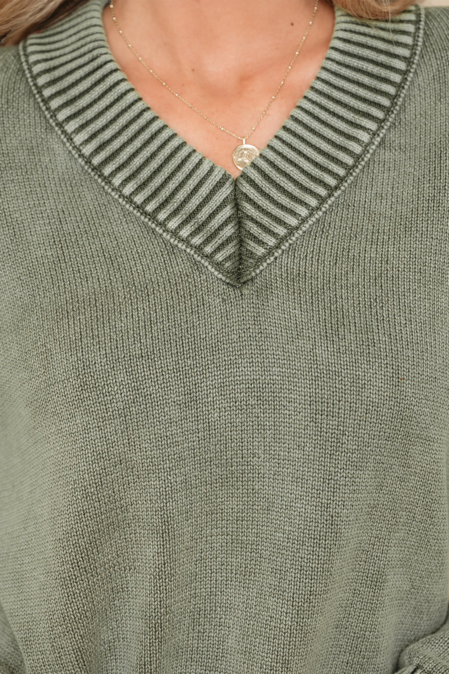 Mineral Wash Reverse Seam V-Neck Drop Shoulder Sweater