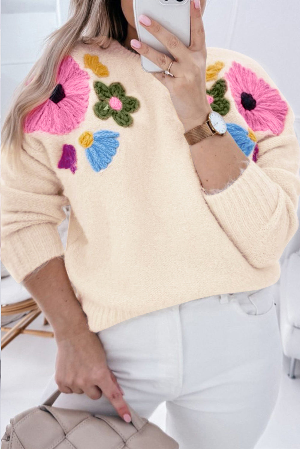 Floral Crochet Pullover Sweater Plus Size