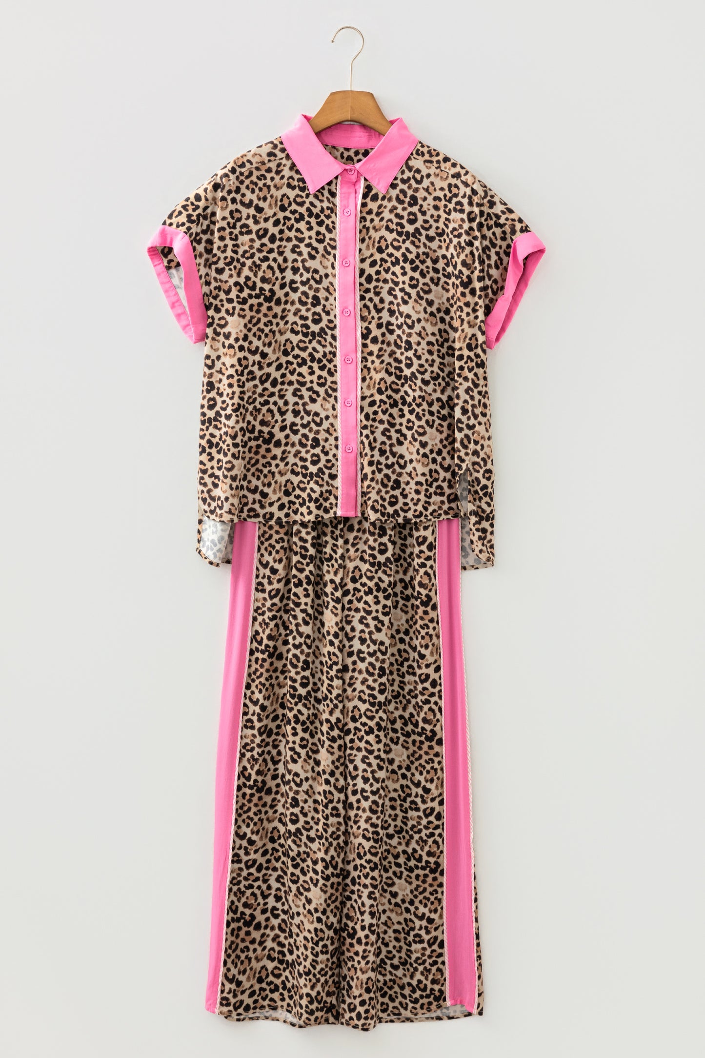 Leopard Contrast Trim Top and Pant Set