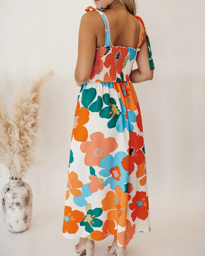 Floral Smocked Pocketed Maxi Dress