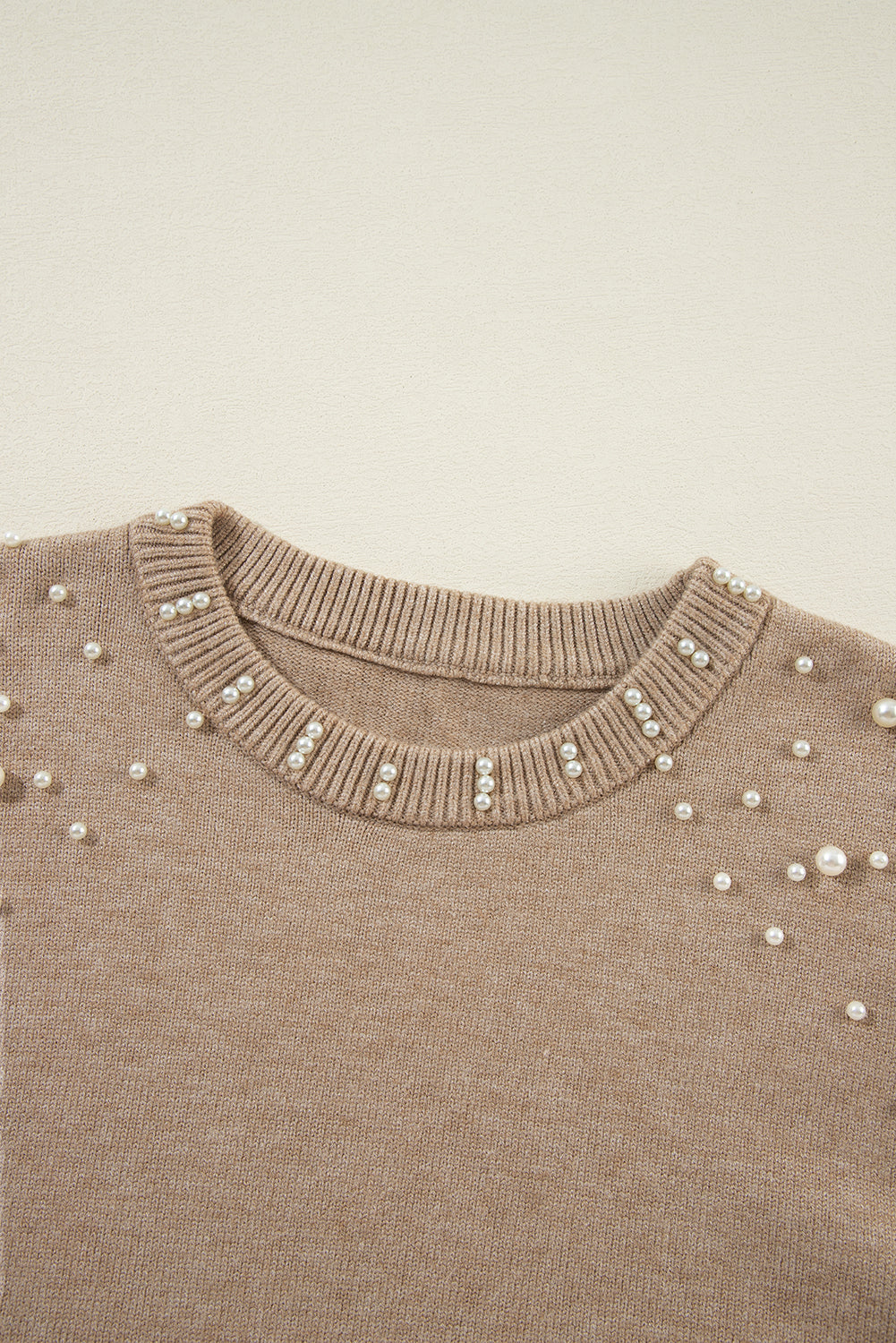 Solid Pearl Drop Shoulder Round Neck Sweater