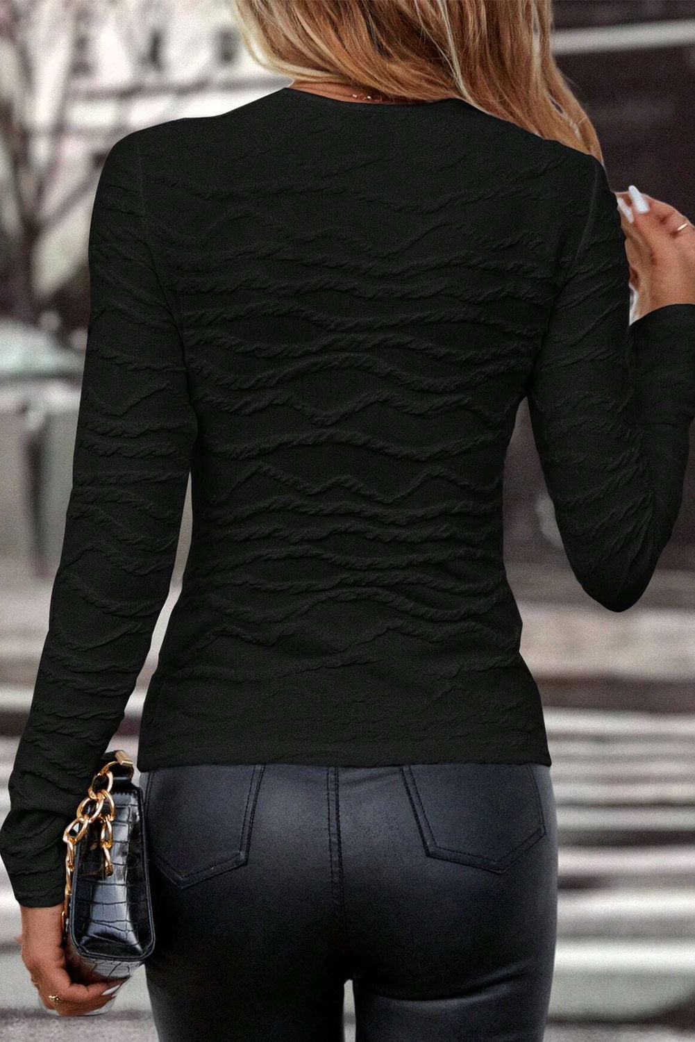 Wavy Texture Long Sleeve T-Shirt