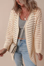 Solid Hollowed Knit Open Cardigan