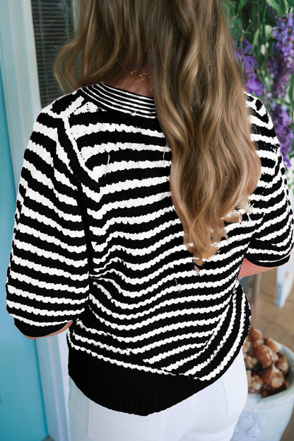 Stripe Bow Tie V-Neck Short Sleeve Sweater