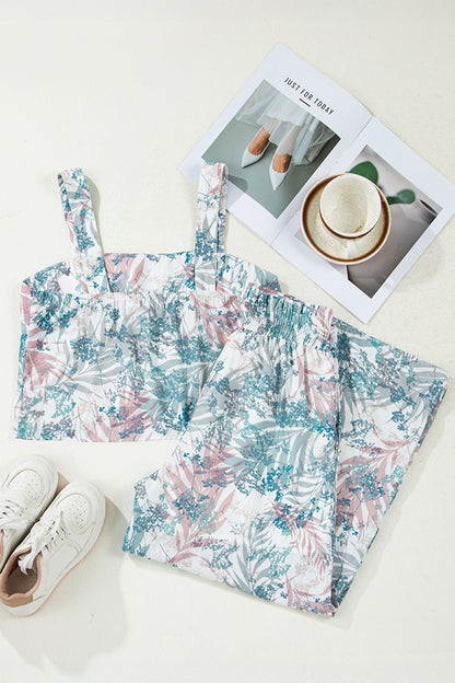 Tropical Palm Cropped Tank and Pants Set