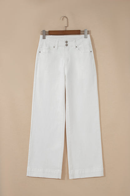 Denim 2-Button High Waist Wide Leg Jeans