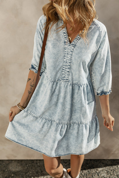 Denim Acid Wash Tiered Dress