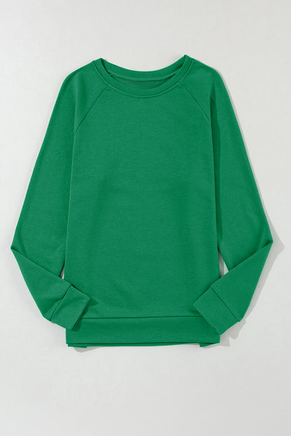 Solid Round Neck Raglan Sleeve Sweatshirt