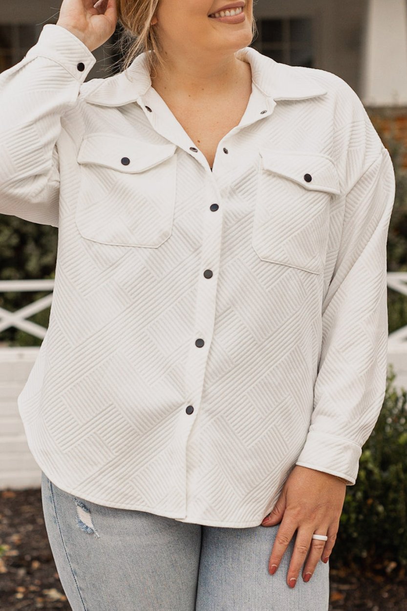 Plus Size Textured Flap Pocket Jacket