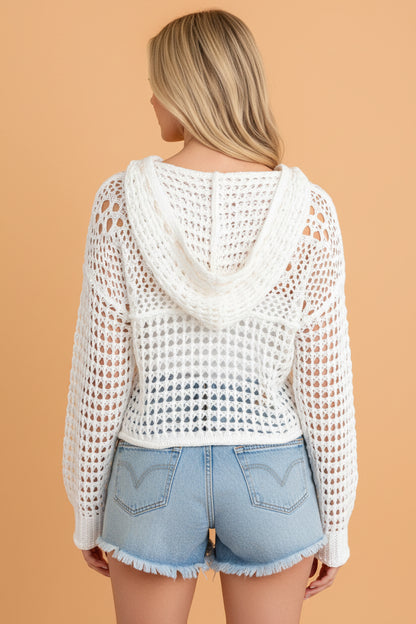 American Flag Patched Crochet Knit Hoodie