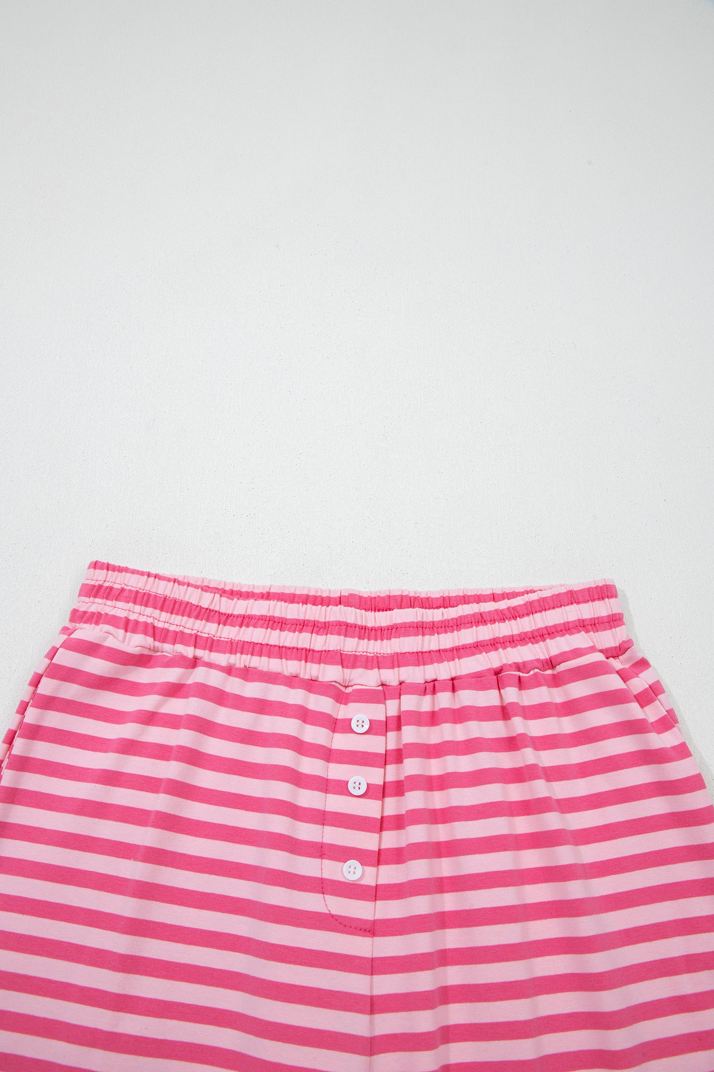 Stripe Drop Shoulder Top & Buttoned Pants Set