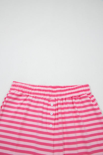 Stripe Drop Shoulder Top & Buttoned Pants Set