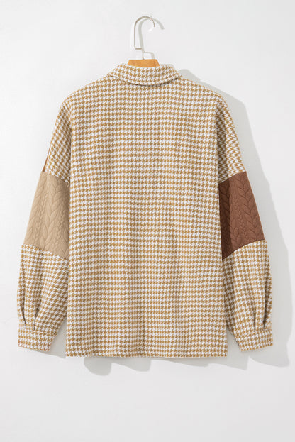 Houndstooth Colorblock Textured Patchwork Shacket